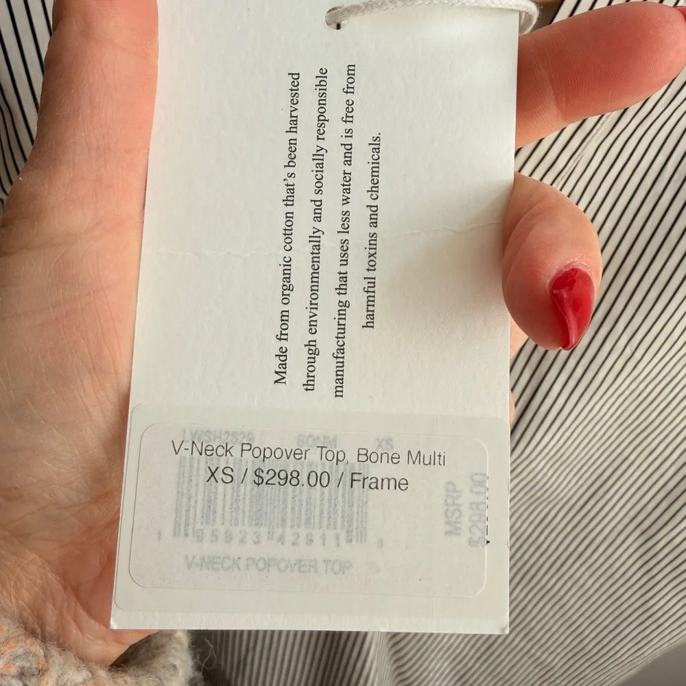 Frame Denim V-Neck Popover Top in stripe blouse - Picture 2 of 3